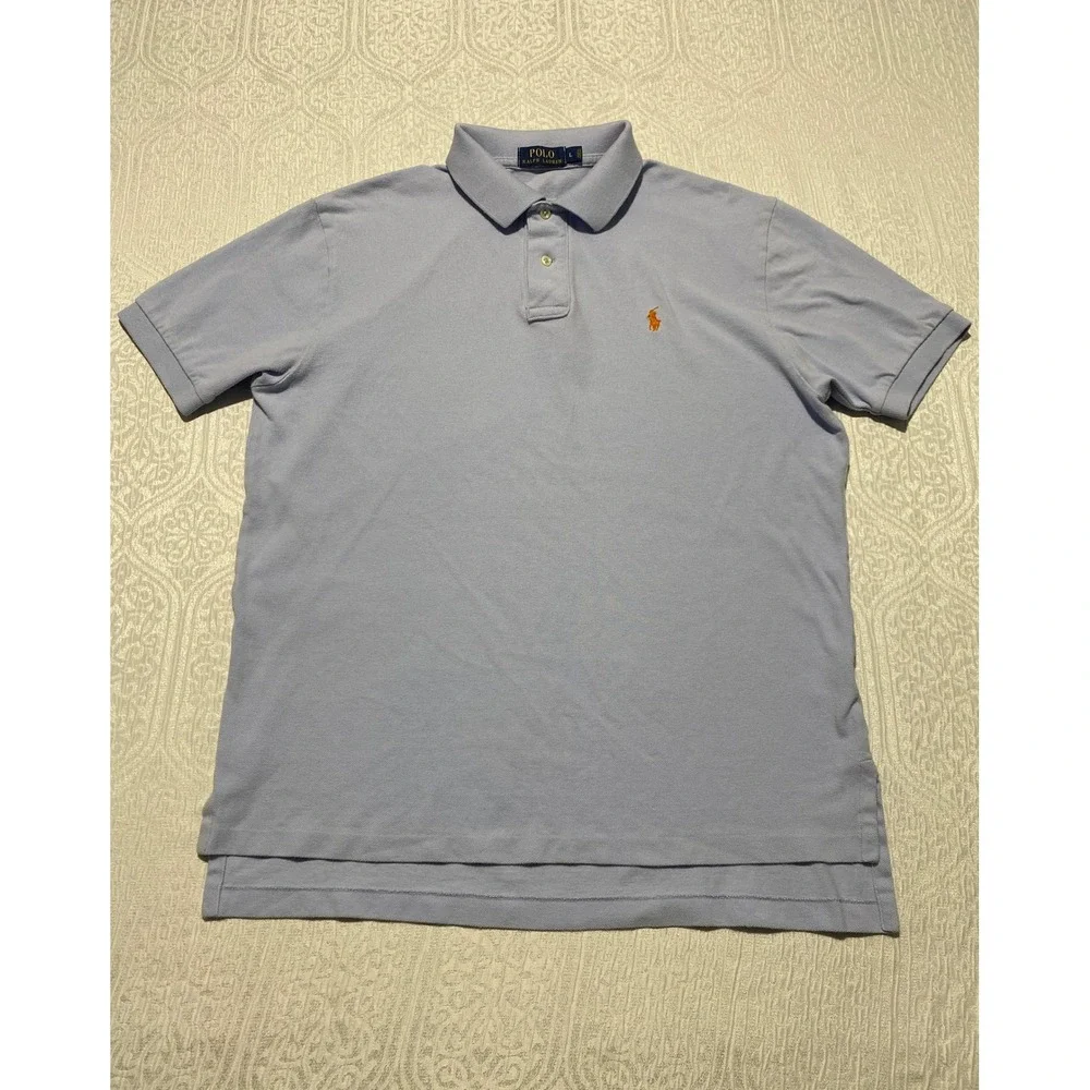 Polo Ralph Lauren Mens Large Light Blue Short Sleeve Cotton Pique Polo Shirt L